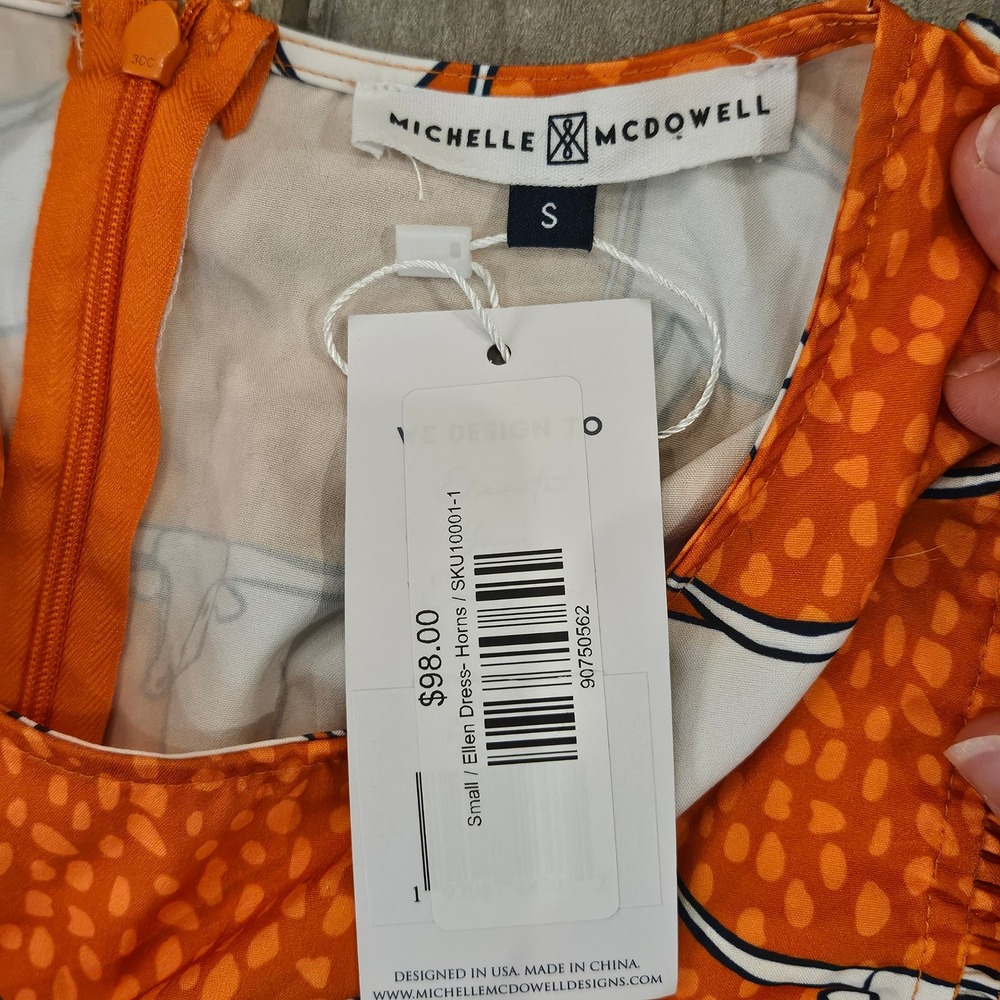 Michelle McDowell Ellen Dress Horns‎ Orange Longhorn Tiered Mini Dress Small NEW - Picture 7 of 8